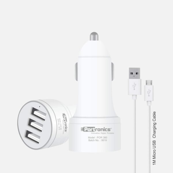 Portronics CarPower 3T 3.4A Car Charger with Three USB Port, 1M USB Cable