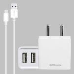 Portronics Adapto 646 POR-646, 3.1A Fast Charging Dual USB Port Wall Adapter with 1M Micro-USB Charging Cable