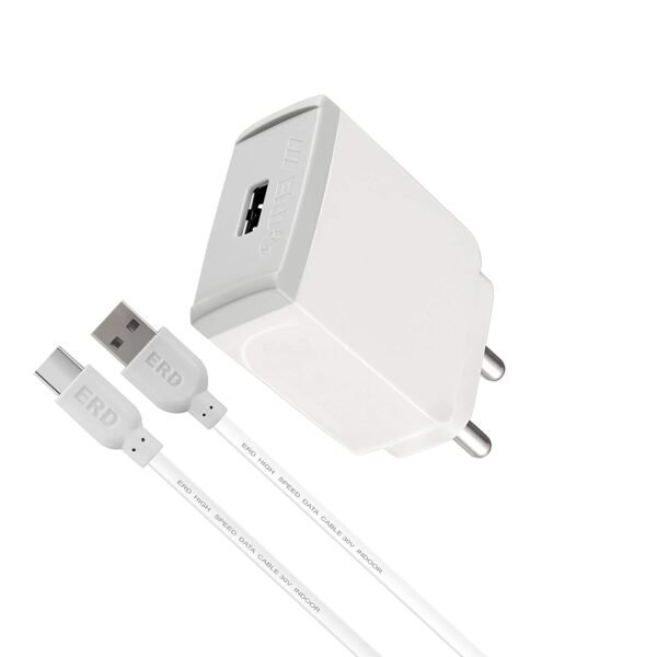 ERD TC-45 18W Mobile Phone Wall Charger | 3 Amp USB Dock with 1 Meter Long Type C USB Cable (White)