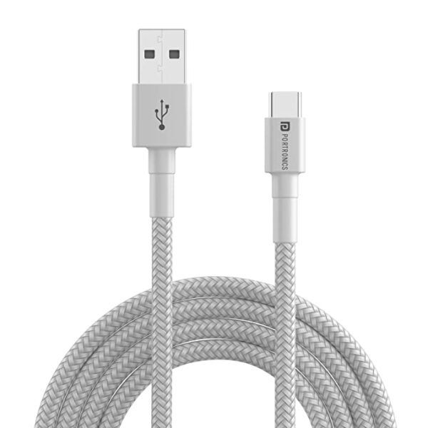 Portronics USB Type C Cable 3 A 1 m Konnect B  (Compatible with Smartphone, White, One Cable) POR 1751