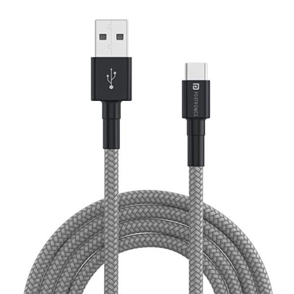 Portronics USB Type C Cable 3 A 1 m Konnect B  (Compatible with Smartphone, Grey, One Cable) POR 1770