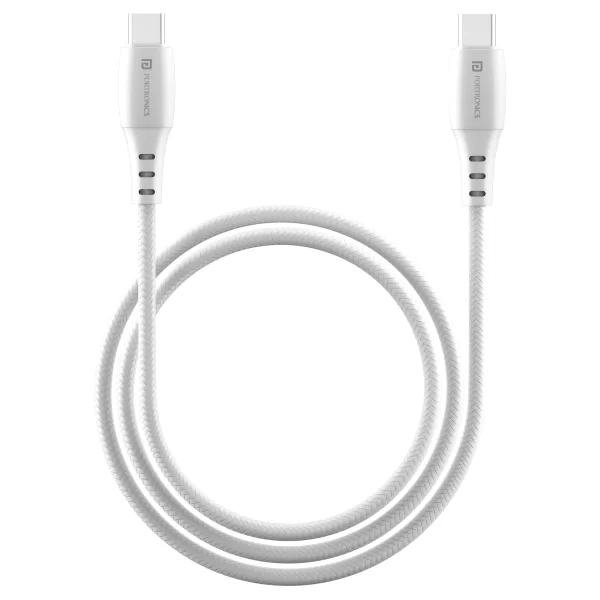 Portronics Konnect A C to Type C:60 W Type C to Type C Nylon Braided Cable ,White(POR 1559)